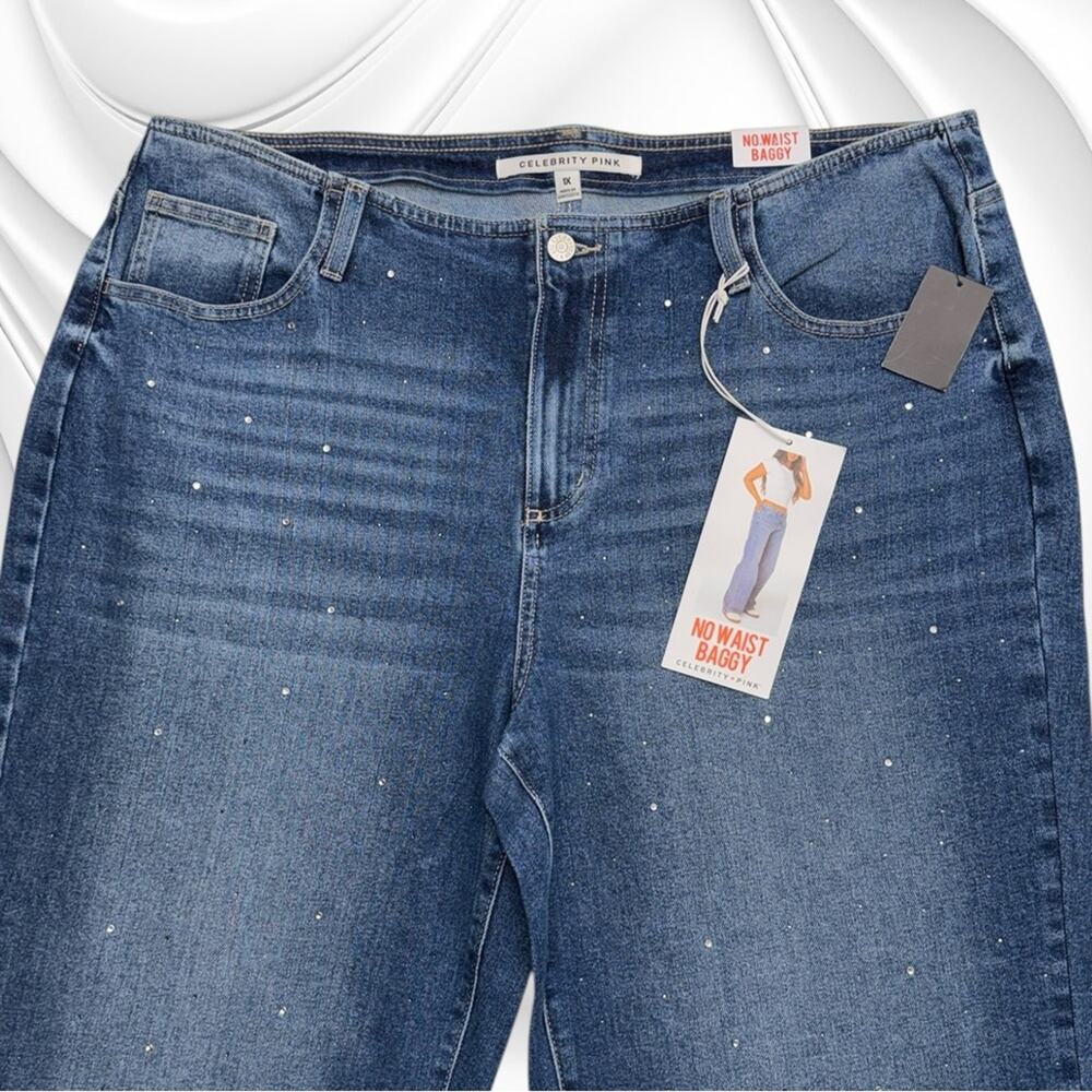 CELEBRITY PINK Women’s 1X NO WAIST BAGGY Blue Jeans
